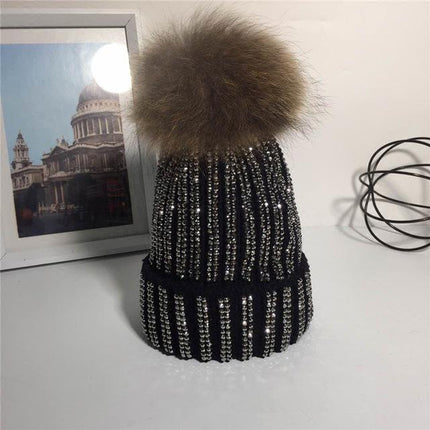 Bonnet avec strass et pompon - Noir - Adulte | La boutique du chapeau