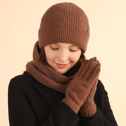 Bonnet cache - cou et gants d'hiver épais et chaud - Café- Ajustable (du 54 au 59) | La boutique du chapeau