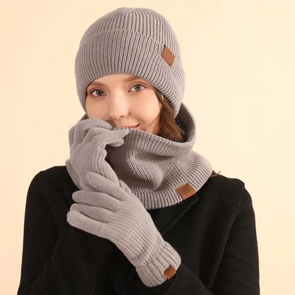 Bonnet cache - cou et gants d'hiver épais et chaud - Gris - Ajustable (du 54 au 59) | La boutique du chapeau