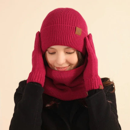 Bonnet cache - cou et gants d'hiver épais et chaud - Rouge - Ajustable (du 54 au 59) | La boutique du chapeau
