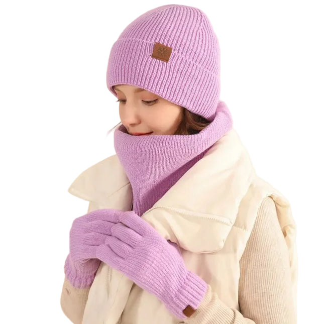 Bonnet cache - cou et gants d'hiver épais et chaud - Violet - Ajustable (du 54 au 59) | La boutique du chapeau