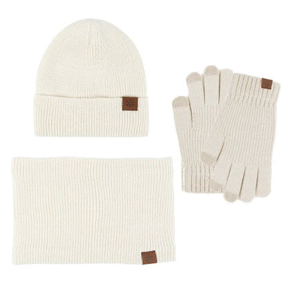 Bonnet cache - cou et gants d'hiver épais et chaud - Beige - Ajustable (du 54 au 59) | La boutique du chapeau