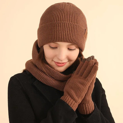Bonnet cache - cou et gants d'hiver épais et chaud - Café - Ajustable (du 54 au 59) | La boutique du chapeau