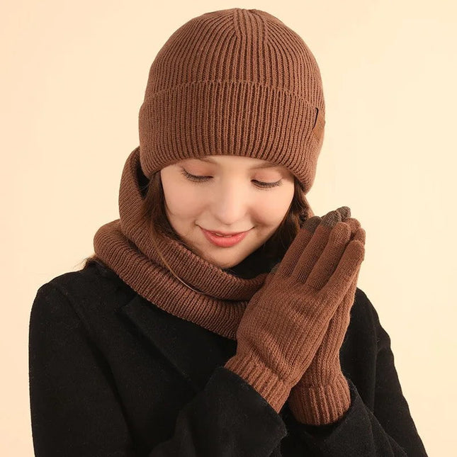 Bonnet cache - cou et gants d'hiver épais et chaud - Café - Ajustable (du 54 au 59) | La boutique du chapeau