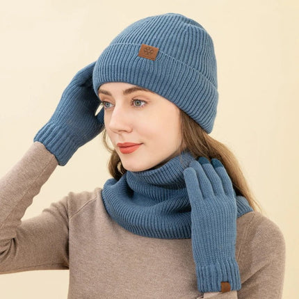 Bonnet cache - cou et gants d'hiver épais et chaud - Bleu- Ajustable (du 54 au 59) | La boutique du chapeau
