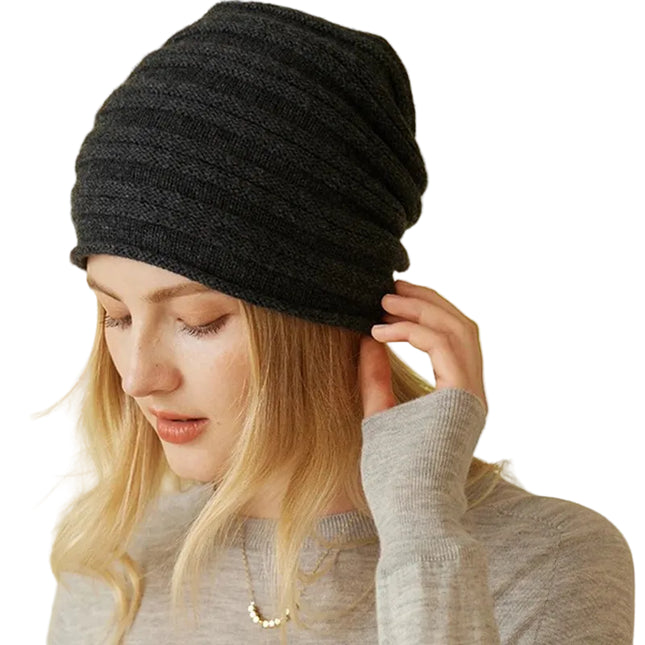 Bonnet chaud en cachemire - Noir - Ajustable (du 54 au 59) | La boutique du chapeau