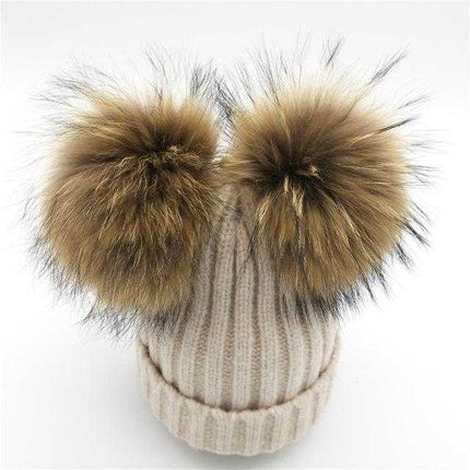 Bonnet deux Pompons - Beige - Adulte | La boutique du chapeau
