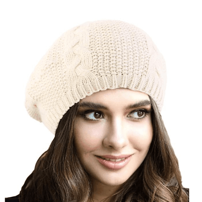 Béret femme tricoté torsadé - Beige - Ajustable (du 54 au 59) | La boutique du chapeau