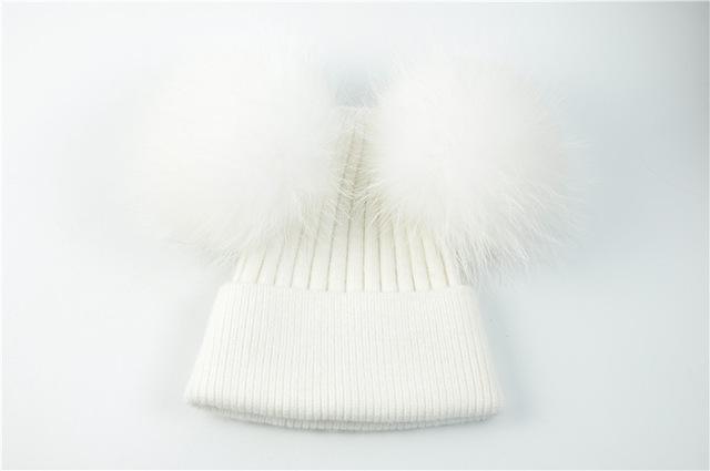 Bonnet double pompons - Blanc - Adulte | La boutique du chapeau