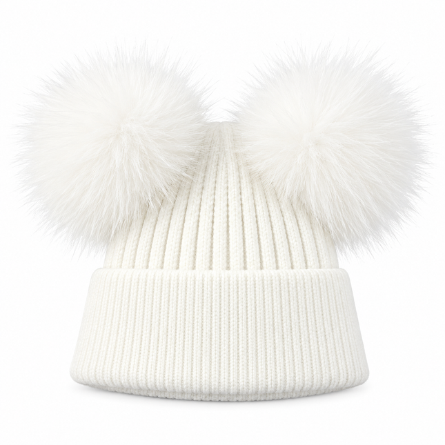 Bonnet double pompons - Blanc - Adulte | La boutique du chapeau