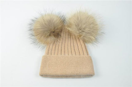 Bonnet double pompons - Marron - Adulte | La boutique du chapeau