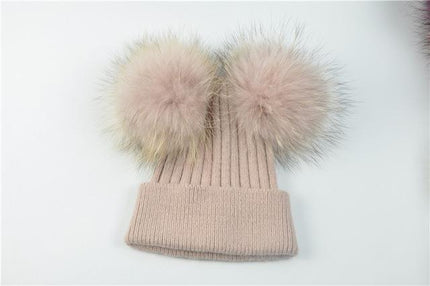 Bonnet double pompons - Rose - Adulte | La boutique du chapeau