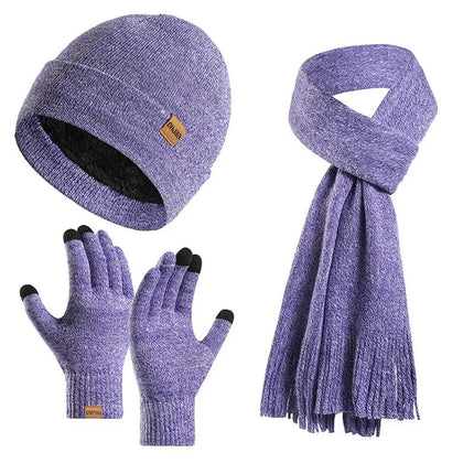 Bonnet, écharpe et gants en tricot - Violet foncé - Ajustable (du 54 au 59) | La boutique du chapeau