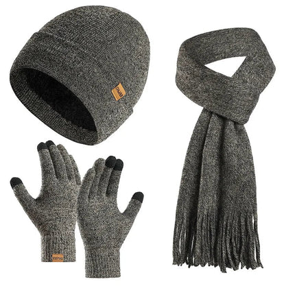 Bonnet, écharpe et gants en tricot - Gris - Ajustable (du 54 au 59) | La boutique du chapeau