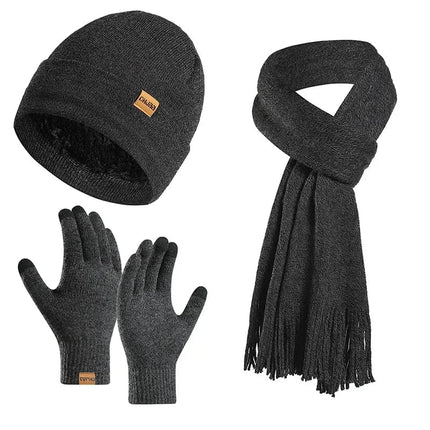 Bonnet, écharpe et gants en tricot - Gris foncé - Ajustable (du 54 au 59) | La boutique du chapeau