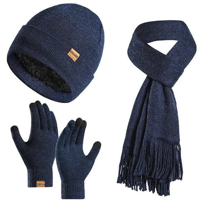 Bonnet, écharpe et gants en tricot - Bleu marine - Ajustable (du 54 au 59) | La boutique du chapeau