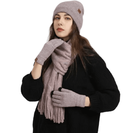 Bonnet, écharpe et gants en tricot - Violet - Ajustable (du 54 au 59) | La boutique du chapeau