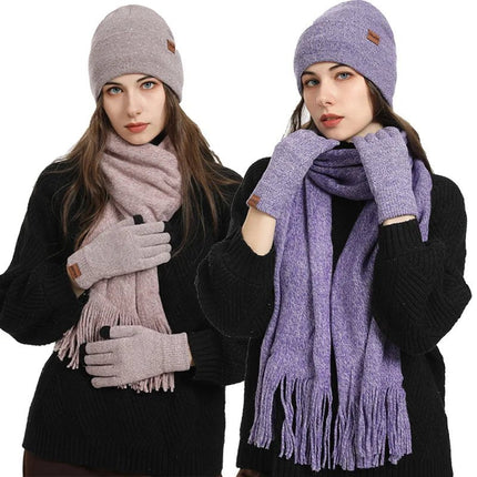 Bonnet, écharpe et gants en tricot - Violet - Ajustable (du 54 au 59) | La boutique du chapeau