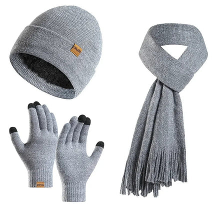 Bonnet, écharpe et gants en tricot - Gris clair - Ajustable (du 54 au 59) | La boutique du chapeau