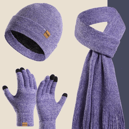 Bonnet, écharpe et gants en tricot - Violet foncè - Ajustable (du 54 au 59) | La boutique du chapeau