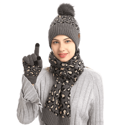 Bonnet écharpe et gants tactiles avec doublure en polaire - Gris foncè - Ajustable (du 54 au 59) | La boutique du chapeau