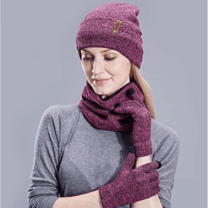 Bonnet écharpe gants en coton - Violet - Adulte | La boutique du chapeau