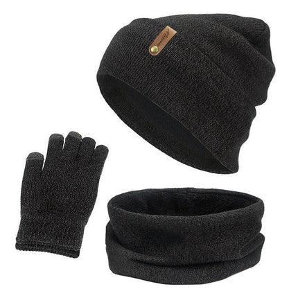 Bonnet écharpe gants en coton - Gris/noir - Adulte | La boutique du chapeau