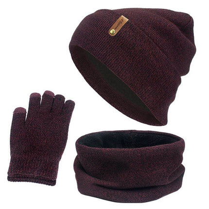 Bonnet écharpe gants en coton - Violet/noir - Adulte | La boutique du chapeau