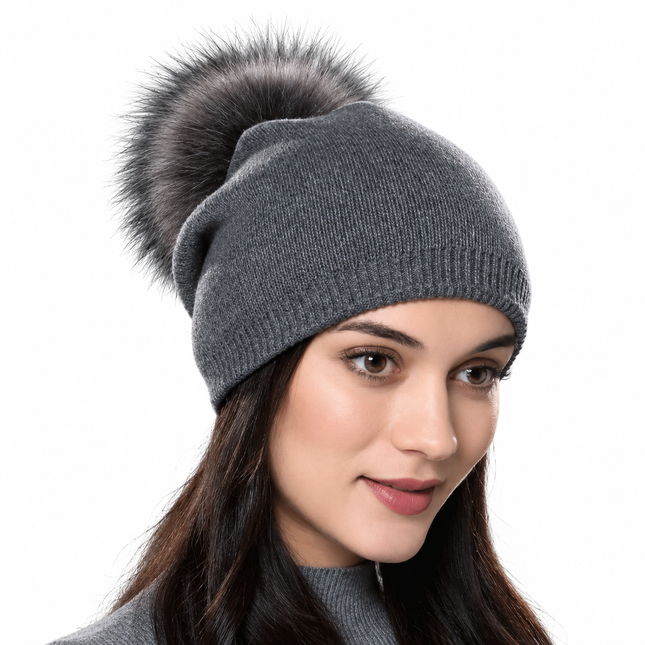 Bonnet en coton et pompon - Gris foncé - Adulte | La boutique du chapeau