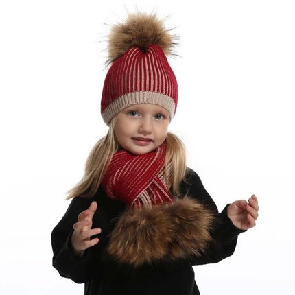 Bonnet enfant avec écharpe et pompons - Rouge - Enfant | La boutique du chapeau