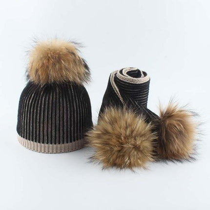 Bonnet enfant avec écharpe et pompons - Noir - Enfant | La boutique du chapeau
