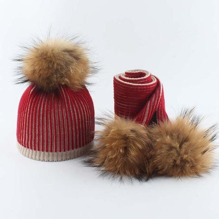 Bonnet enfant avec écharpe et pompons - Rouge - Enfant | La boutique du chapeau