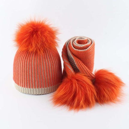 Bonnet enfant avec écharpe et pompons - orange 1 - Enfant | La boutique du chapeau