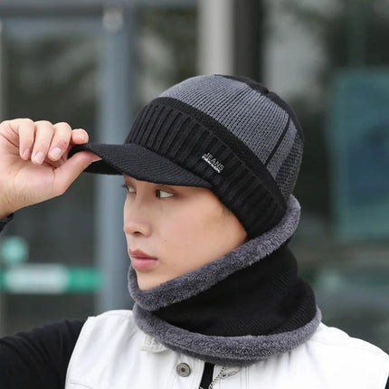 Ensemble bonnet visière et cache-cou - Noir - Ajustable (du 54 au 59) | La boutique du chapeau