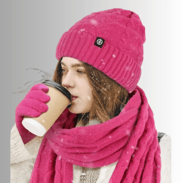 Bonnet et écharpe et gants d'hiver pour femme - Rose - Ajustable (du 54 au 59) | La boutique du chapeau