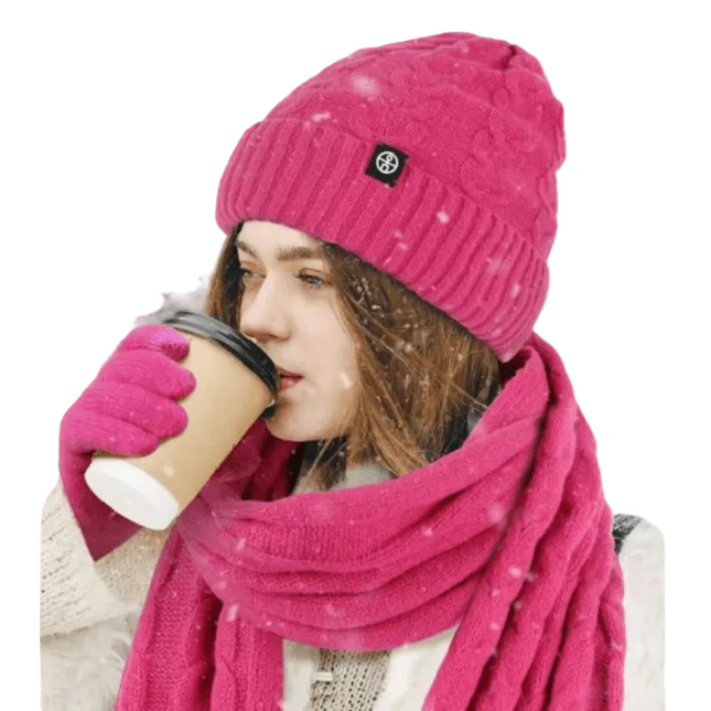 Bonnet et écharpe et gants d'hiver pour femme - Rose - Ajustable (du 54 au 59) | La boutique du chapeau