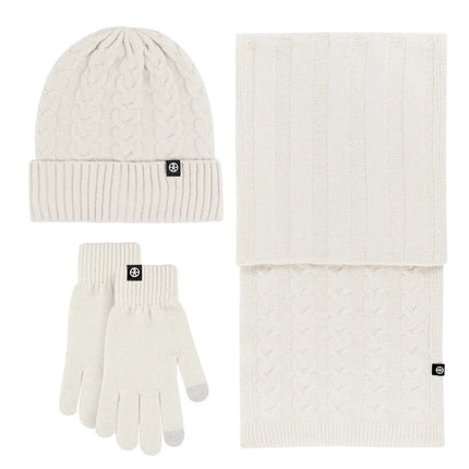 Bonnet et écharpe et gants d'hiver pour femme - Blanc - Ajustable (du 54 au 59) | La boutique du chapeau