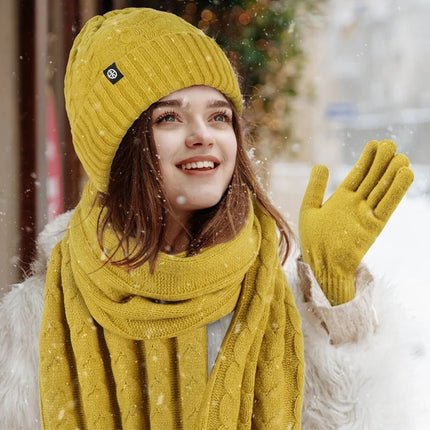 Bonnet et écharpe et gants d'hiver pour femme - Jaune - Ajustable (du 54 au 59) | La boutique du chapeau