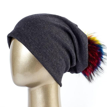 Bonnet et pompon multi - couleur - Gris foncé C - Adulte | La boutique du chapeau