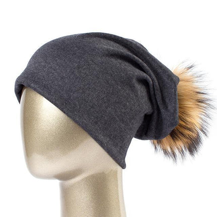 Bonnet et pompon multi - couleur - Grsi foncé A - Adulte | La boutique du chapeau