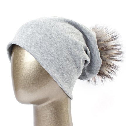 Bonnet et pompon multi - couleur - Gris clair B - Adulte | La boutique du chapeau