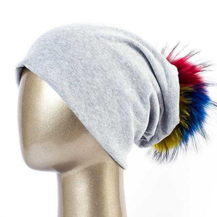 Bonnet et pompon multi - couleur - Gris clair C - Adulte | La boutique du chapeau