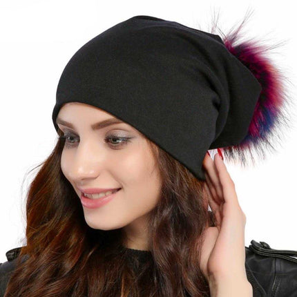 Bonnet et pompon multi - couleur - Noir A - Adulte | La boutique du chapeau