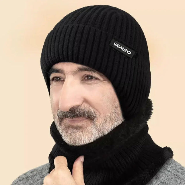Bonnet et protége cou doublé polaire - Noir - Ajustable (du 54 au 59) | La boutique du chapeau