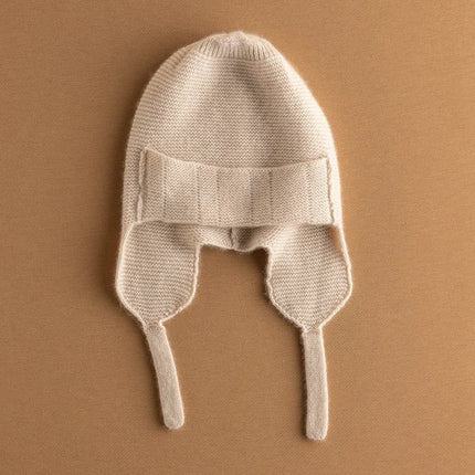 Bonnet femme cache-oreilles en cachemire - Beige - Ajustable (du 54 au 59) | La boutique du chapeau