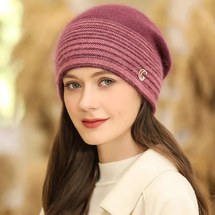 Bonnet femme motif lettre hiver - Violet foncé - Ajustable (du 54 au 59) | La boutique du chapeau