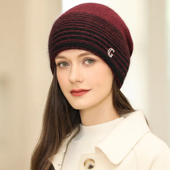 Bonnet femme motif lettre hiver - Bordeaux - Ajustable (du 54 au 59) | La boutique du chapeau
