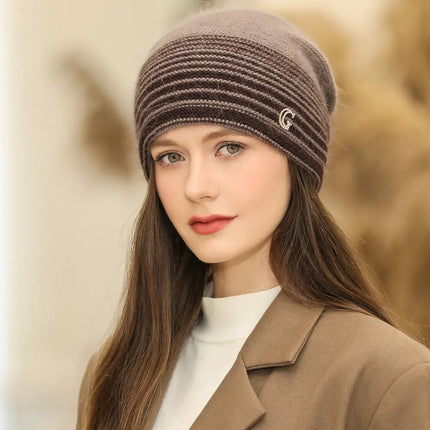 Bonnet femme motif lettre hiver - Kaki - Ajustable (du 54 au 59) | La boutique du chapeau