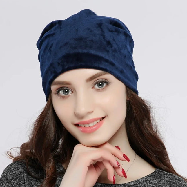 Bonnet femme en velours - Bleu marine - Ajustable (du 54 au 59) | La boutique du chapeau