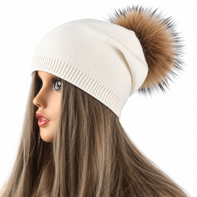 Bonnet Femme Tricoté en Laine - Blanc/marron- Adulte | La boutique du chapeau